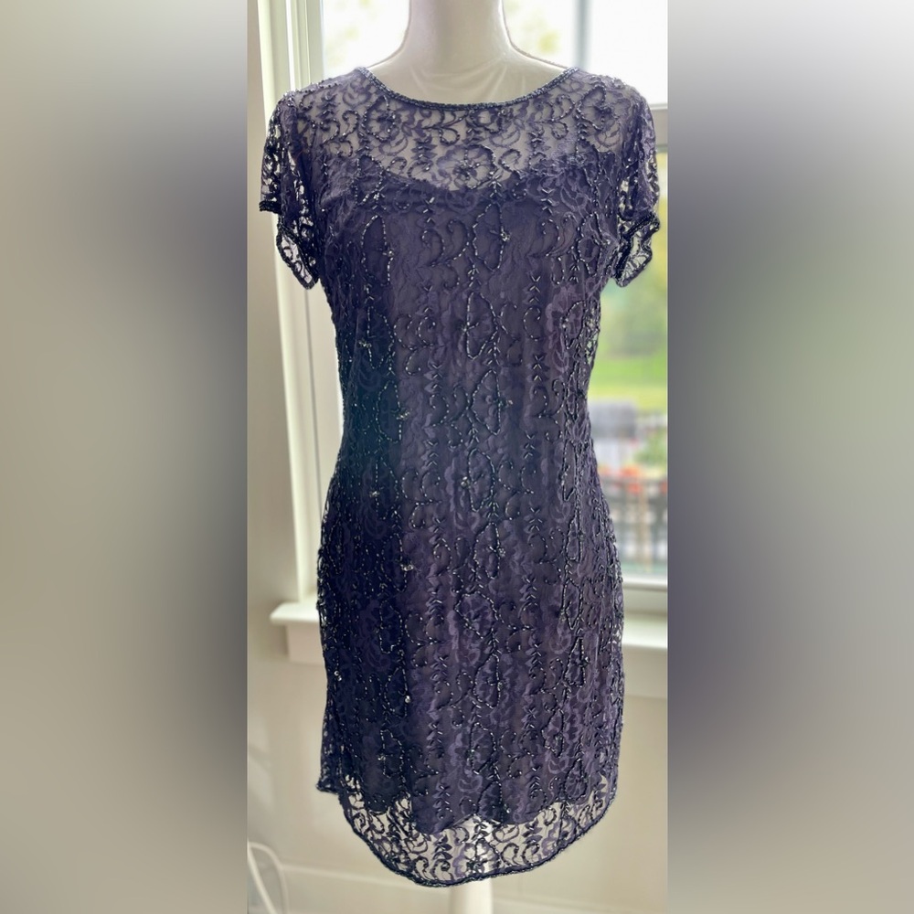 Pisarro Nights Beaded Illusion Mesh Sheath Dress